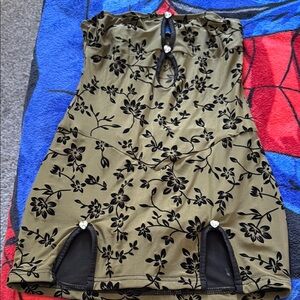 Floral Olive Green and Black Dress